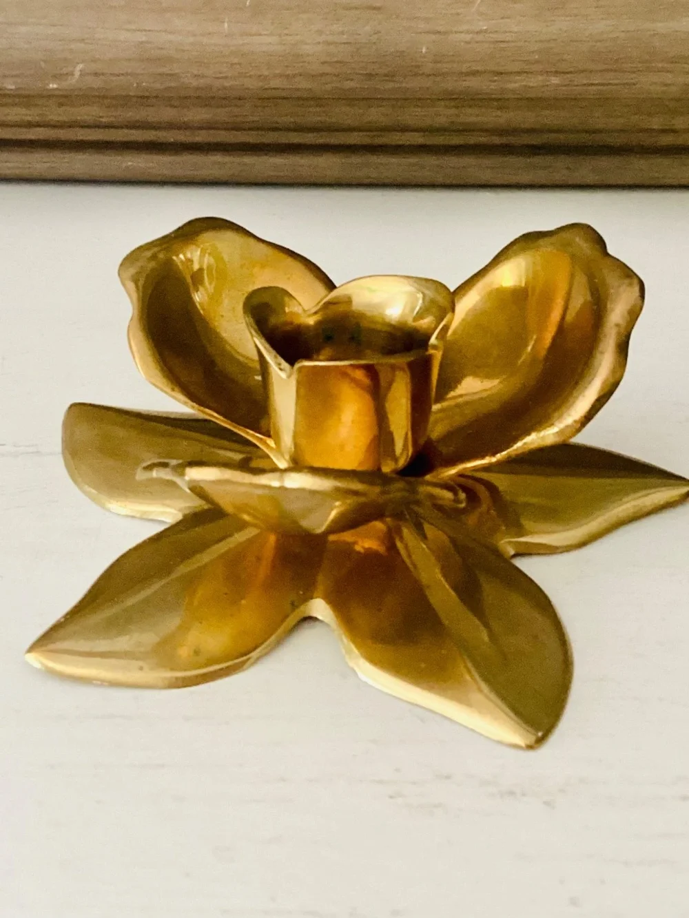 Set of 2 Solid Brass Lotus Flowers Taper Candle Holders MCM Vintage Decor Metal